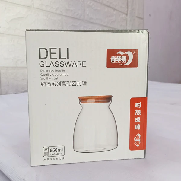 AM5381 DELI SOGA AIRTIGHT GLASS STORAGE JAR WITH BAMBOO LID, 650 ML, 1 PIECE (GPG31-1) - Image 3