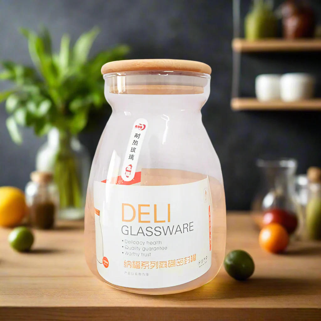 AM5382 DELI SOGA AIRTIGHT GLASS STORAGE JAR WITH BAMBOO LID, 1100 ML, 1 PIECE (GPG31-3) - Image 2