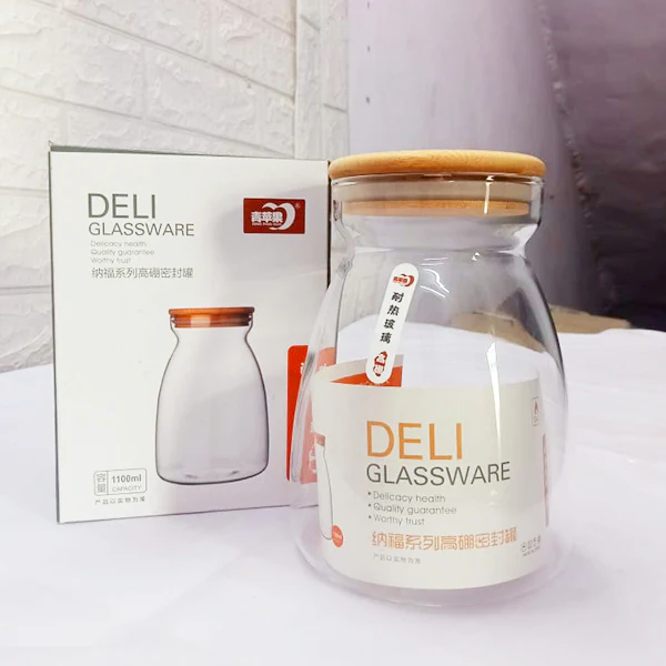 AM5382 DELI SOGA AIRTIGHT GLASS STORAGE JAR WITH BAMBOO LID, 1100 ML, 1 PIECE (GPG31-3) - Image 4