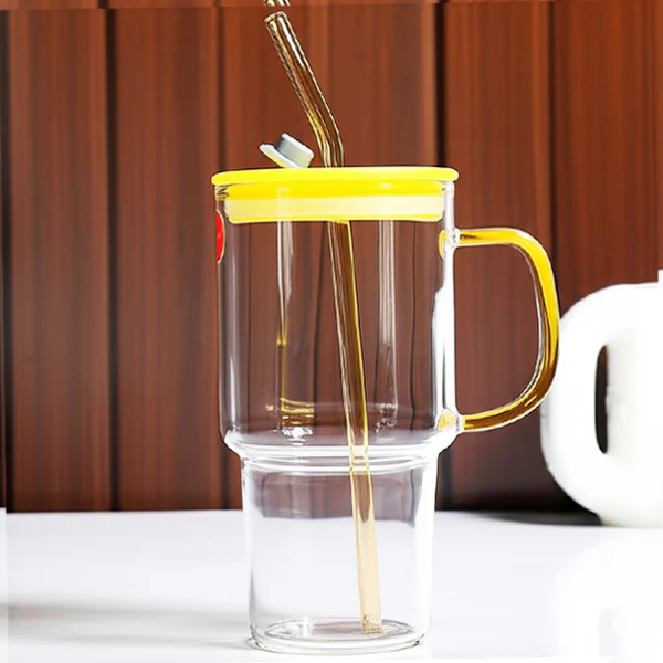 AM5383 Glass Mug Sipper Tumbler with Lid and Silicon Straw 900ml - 1 Pc
