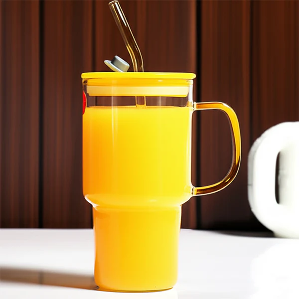 AM5383 Glass Mug Sipper Tumbler with Lid and Silicon Straw 900ml - 1 Pc - Image 2