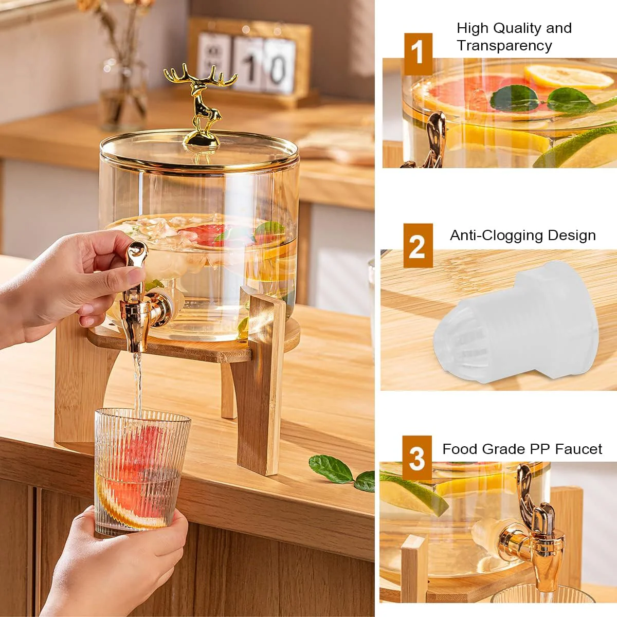 AM5390 Shine Max Glass Juice Dispenser - Gold, 3.6L - Image 4