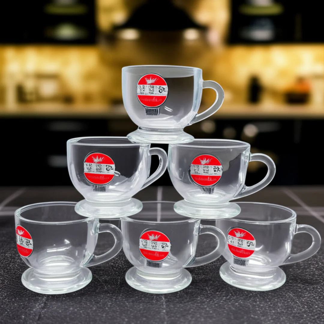AM5380 Shine Max 6pc 80ml Coffee or Tea Cup Round Set Made of Glass