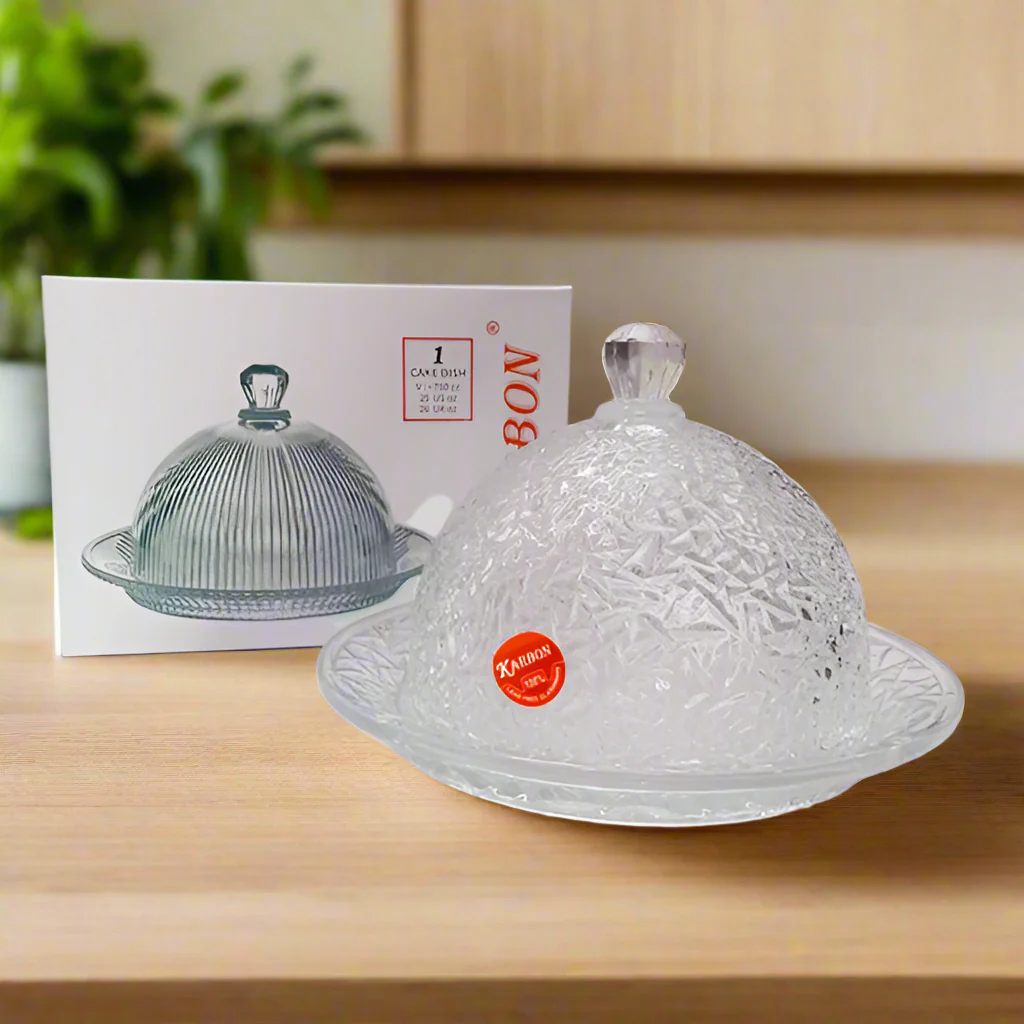AM5402 Karbon Crystal Glass Cake Display Plate, Clear, Durable, crystal Design, Cake Stand