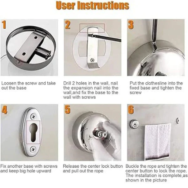 AM5407 Retractable Clothesline Stainless Steel Clothes Line Dryer with Adjustable Rope(9 feet)-String for Hanging Drying Bathroom, Laundry, Hotel, Indoor & Outdoor - Image 11