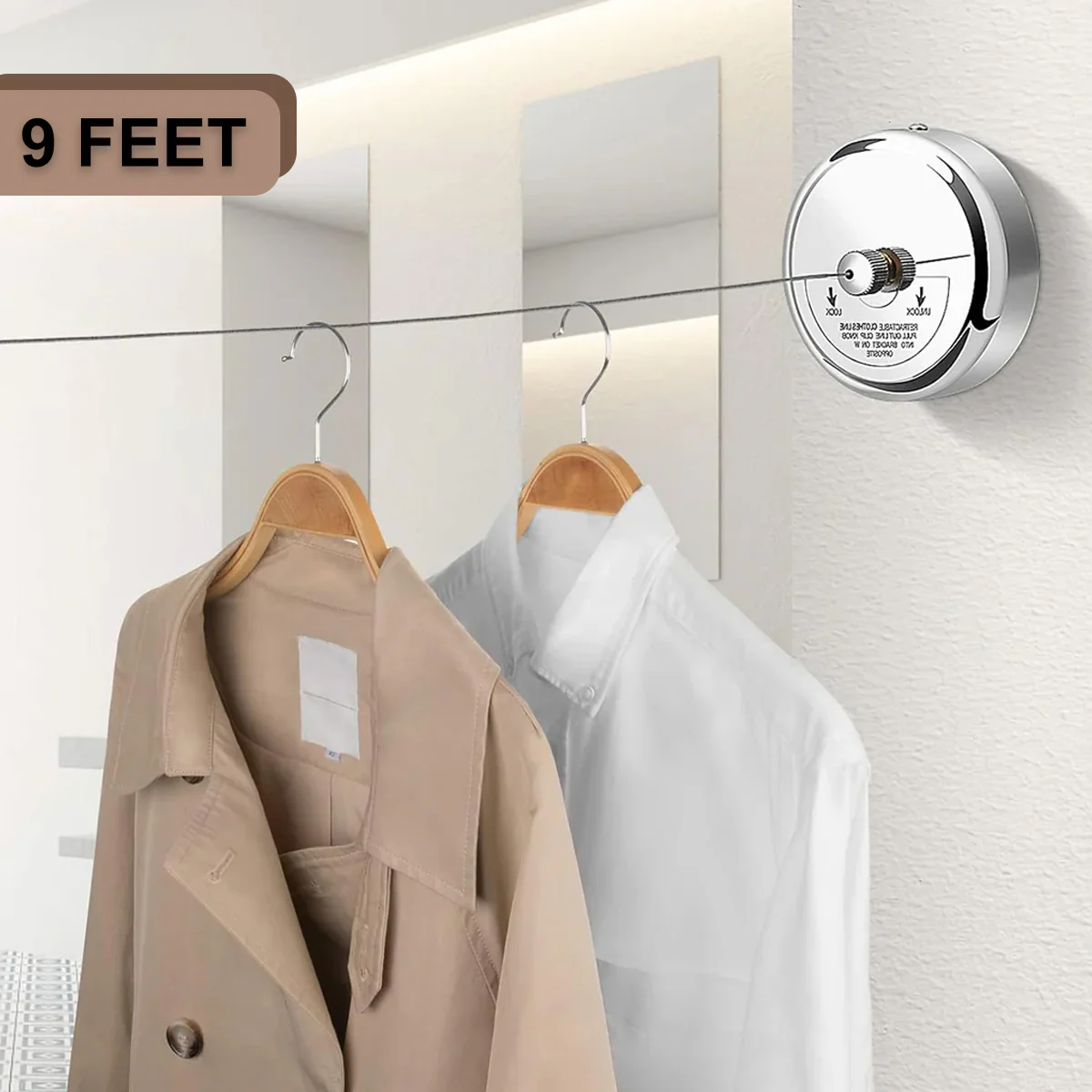 AM5407 Retractable Clothesline Stainless Steel Clothes Line Dryer with Adjustable Rope(9 feet)-String for Hanging Drying Bathroom, Laundry, Hotel, Indoor & Outdoor - Image 2