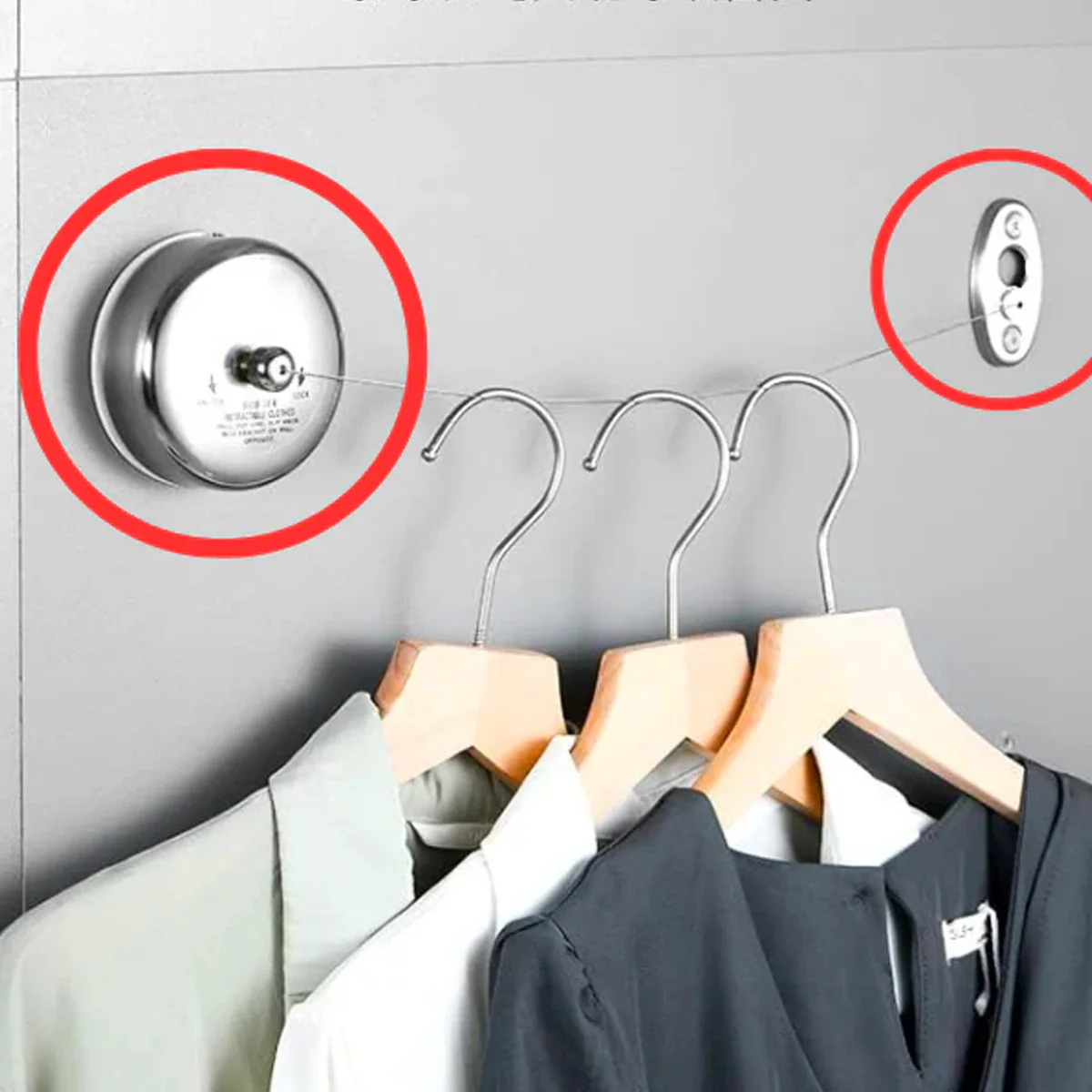 AM5407 Retractable Clothesline Stainless Steel Clothes Line Dryer with Adjustable Rope(9 feet)-String for Hanging Drying Bathroom, Laundry, Hotel, Indoor & Outdoor - Image 3