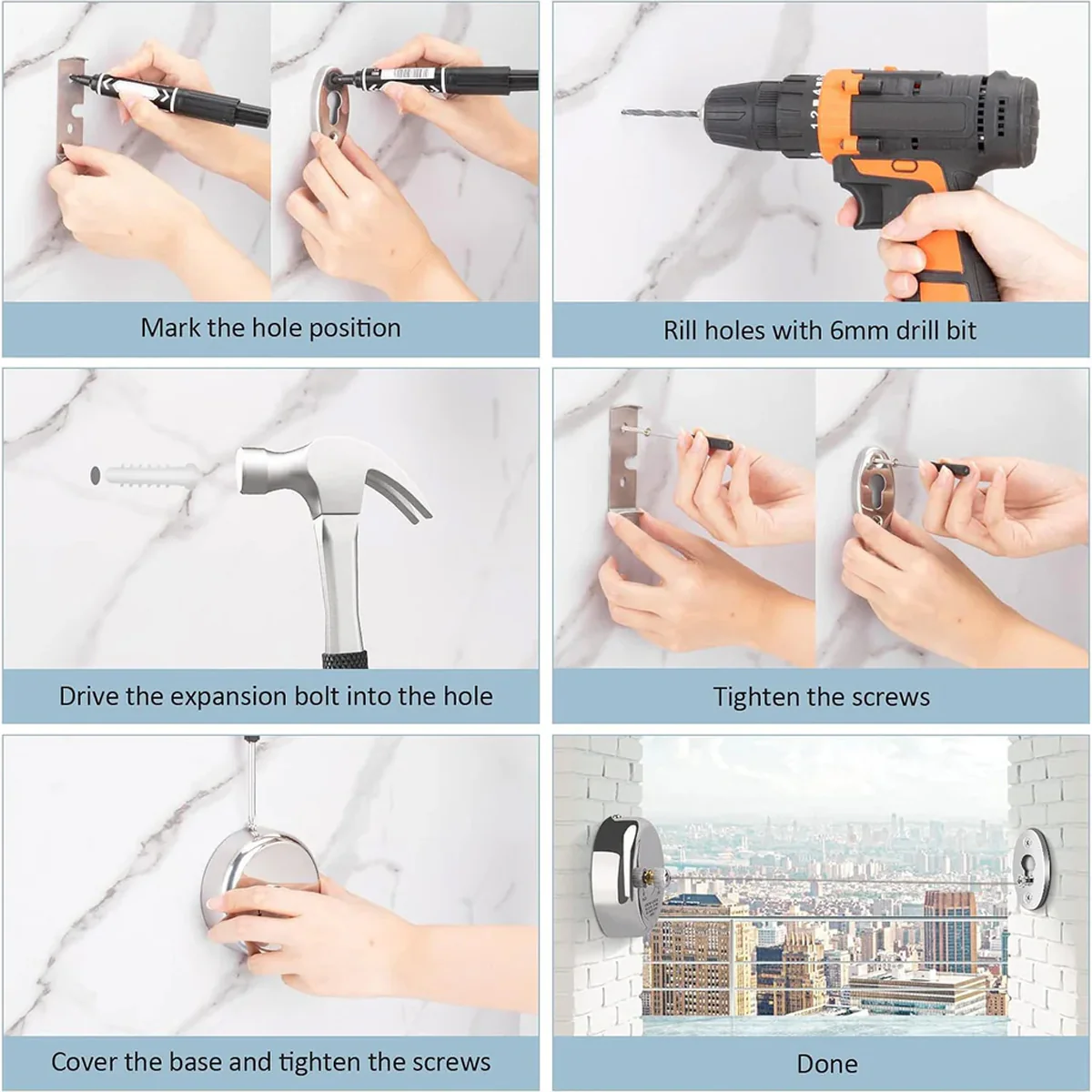AM5407 Retractable Clothesline Stainless Steel Clothes Line Dryer with Adjustable Rope(9 feet)-String for Hanging Drying Bathroom, Laundry, Hotel, Indoor & Outdoor - Image 6