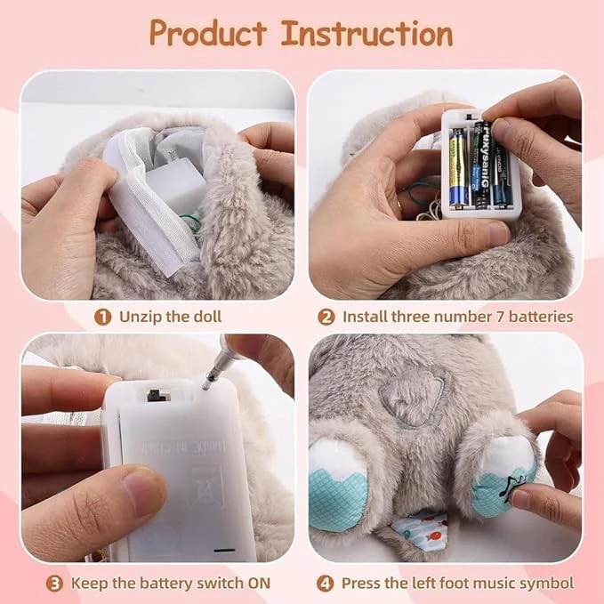 AM5412 Baby Soothing Music Tummy up Down with Light Breathing Teddy Bear Soft Toy Simulation Plush for Babies Kids Random Color - Image 5