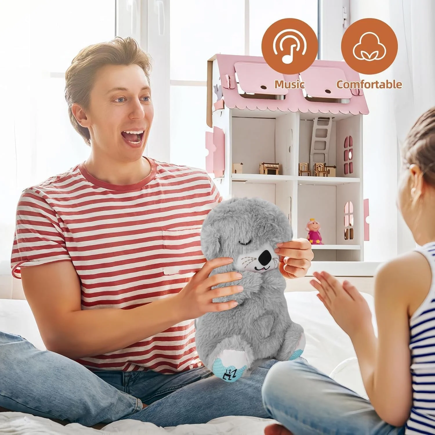 AM5412 Baby Soothing Music Tummy up Down with Light Breathing Teddy Bear Soft Toy Simulation Plush for Babies Kids Random Color - Image 6