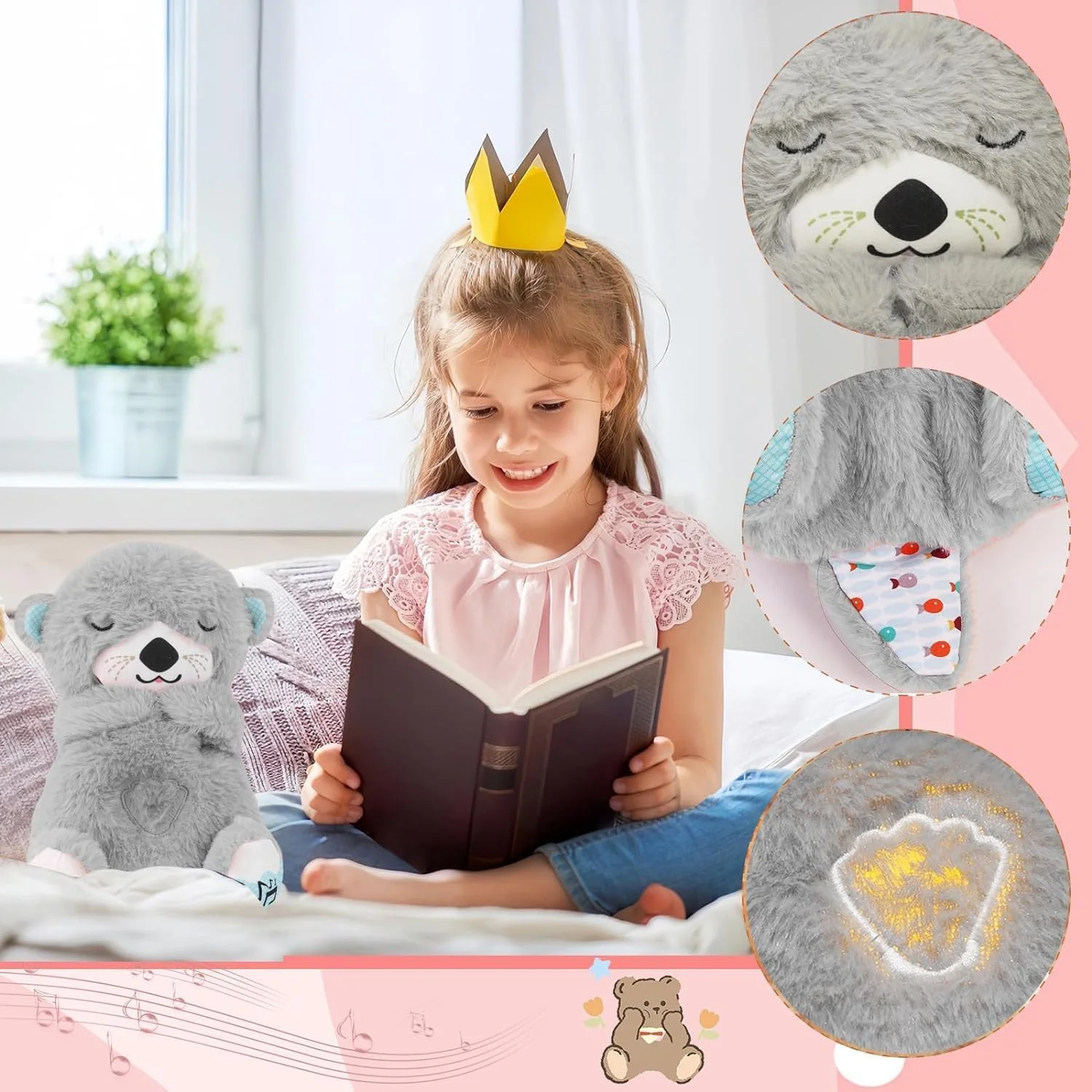 AM5412 Baby Soothing Music Tummy up Down with Light Breathing Teddy Bear Soft Toy Simulation Plush for Babies Kids Random Color - Image 7