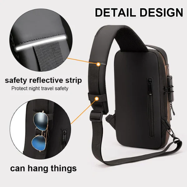 AM5415 Anti theft Crossbody Sling Bag, Waterproof Chest Daypack with USB Charging, Shoulder Backpack for Men Women - Image 4