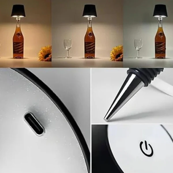 am5416 Wireless Bottle Lamp, 3 Colors Dimmable Wine Bottle Light Touch Control LED Wine Bottle Lamp For Bar Restaurant Bedroom - Image 6