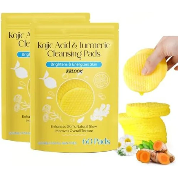 AM5417 Turmeric Kojic Acid Cleansing Pads, 60 Count Turmeric and Kojic Acid Pads, Mild and Non-irritating, Suit for All Skin Types 60 Pcs Kojic Acid Turmeric Cleansing Pads - Image 2