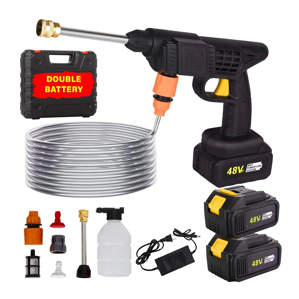 AM5420 Cordless Pressure Washer, 48V Battery Portable Handheld Car Cleaning Machine, 30Bar Pressure Water Spray Gun Pressure Washer Car Wash Spray Gun