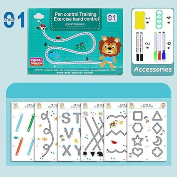 AM5422 Magical Tracing Workbook Set - Reusable Pen and Eraser - Practice Tracing Books for Kids Tracing Workbook Sets (Set of 14 pcs) - Image 3