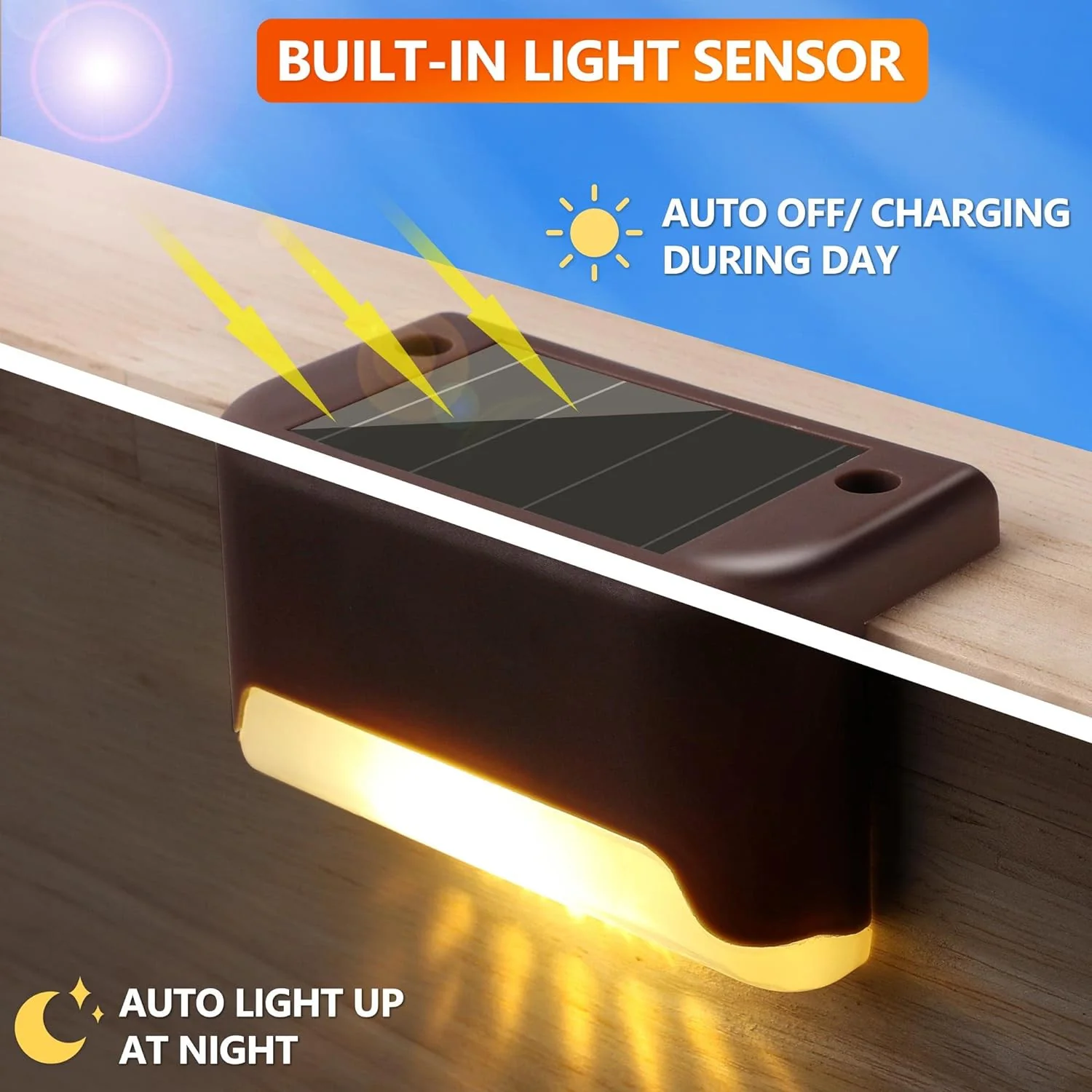AM5423 Waterproof LED Deck Light Warm White Solar Stair Lamp, Solar Powered Step Led Light (4 Pcs) - Image 5