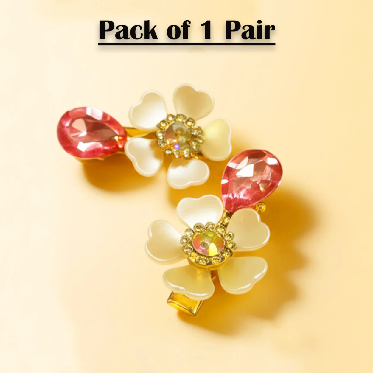 AM5427 Small Hair clips with Flower and Dimond Design (Pack of 1 Pair)