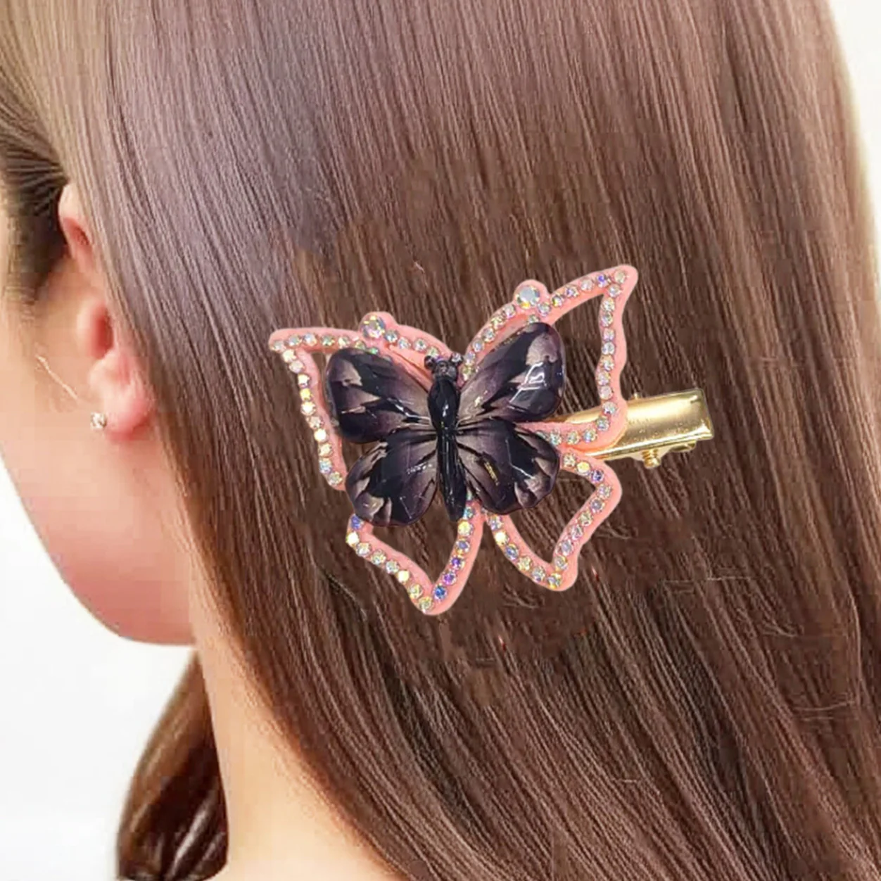 AM5428 Butterfly Hair clips with Flower and Butterfly Design 1pc