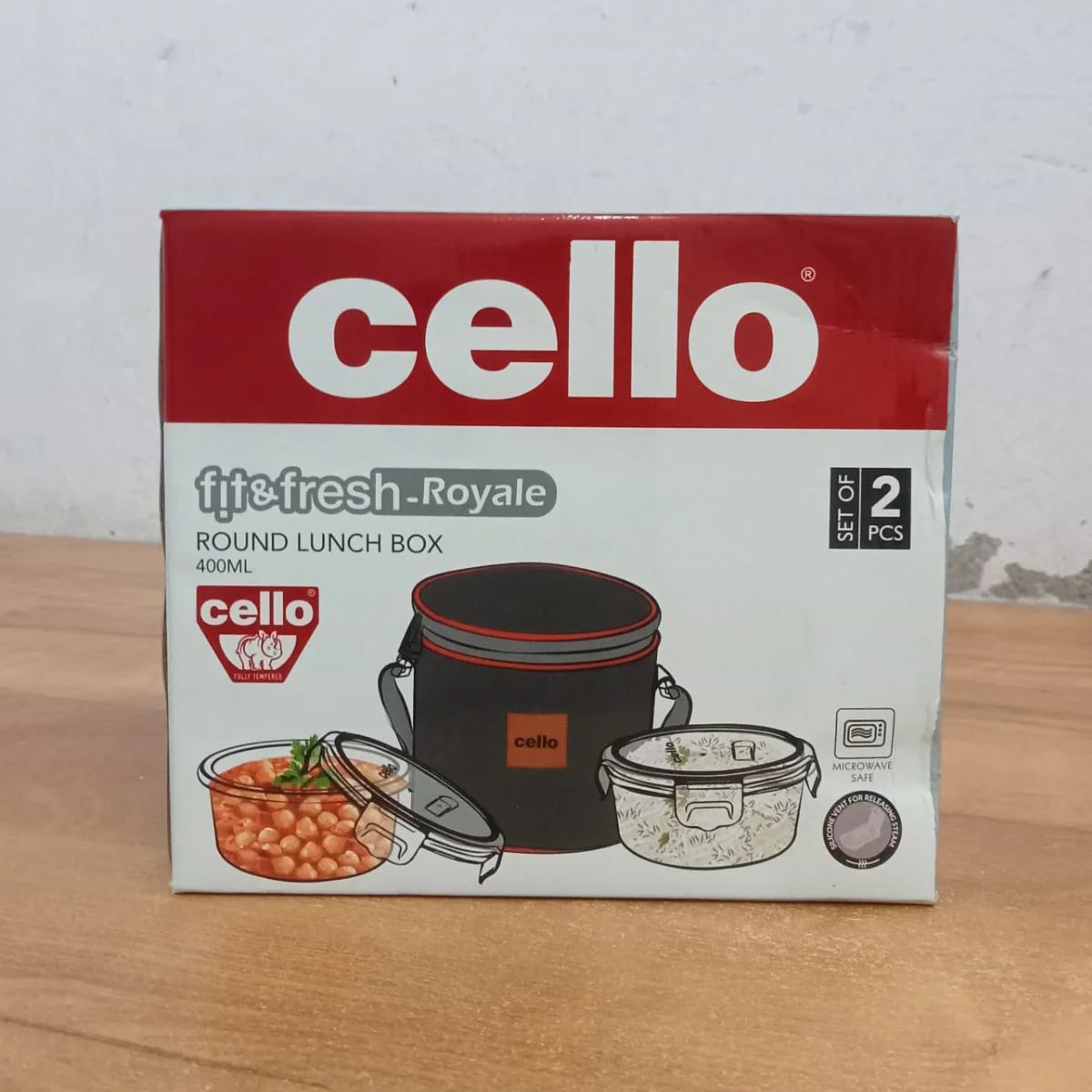 AM5447 Cello Royale Round Glass Lunch Box 400ml x 2 N with Jacket (Vr) (Pack of 2Pc) - Image 3