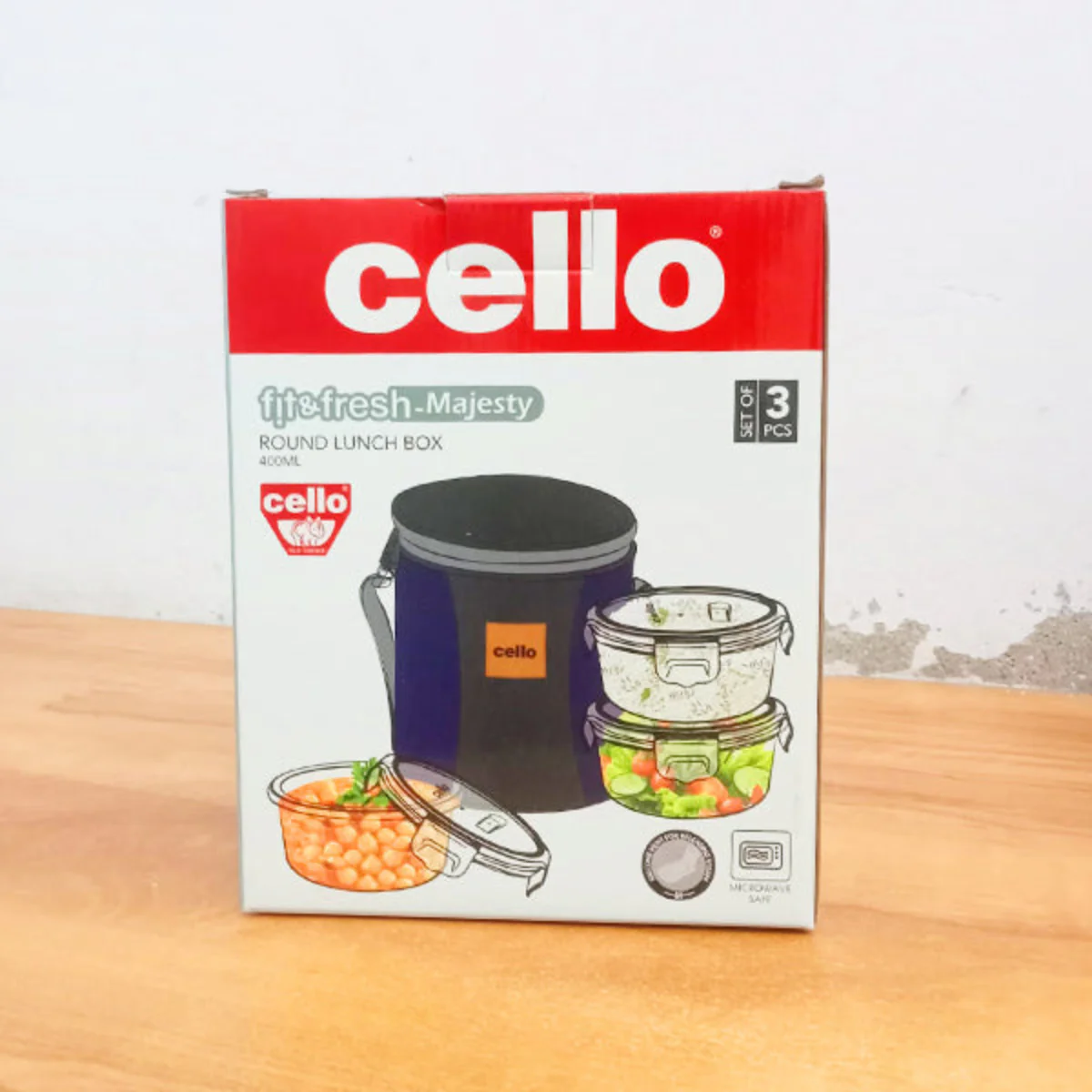 AM5453 Cello Majesty Round Glass Lunch Box 400ml x 3 N with Vertical Jacket & 2 Spoons (Pack of 3Pc) - Image 3