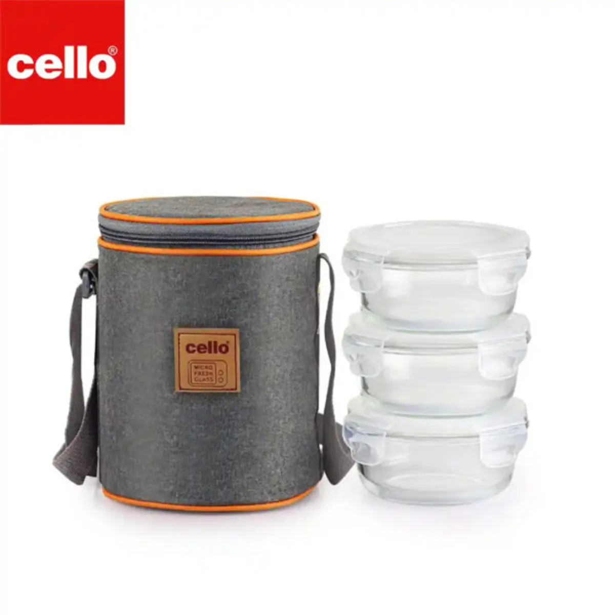 AM5449 Cello Royale Round Glass Lunch Box 400ml x 3 N with Vertical Jacket & 2 Spoons (Pack of 3Pc) - Image 2