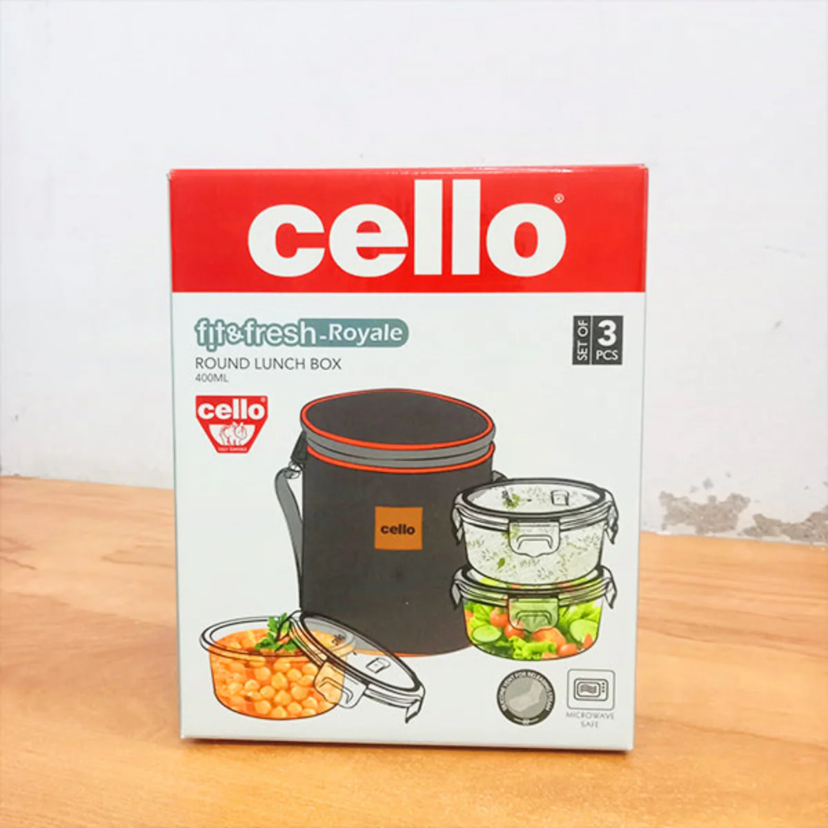 AM5449 Cello Royale Round Glass Lunch Box 400ml x 3 N with Vertical Jacket & 2 Spoons (Pack of 3Pc) - Image 4