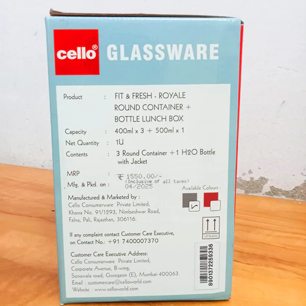 AM5450 Cello Royale Round Glass Lunch Box 400ml x 3 N with Jacket & Glass Water Bottle 500ml with 2 Spoons (Pack of 4Pc) - Image 4