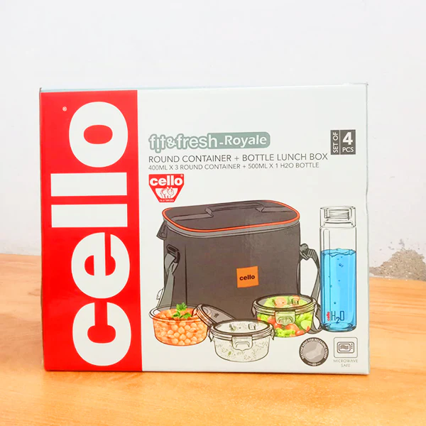 AM5450 Cello Royale Round Glass Lunch Box 400ml x 3 N with Jacket & Glass Water Bottle 500ml with 2 Spoons (Pack of 4Pc) - Image 6
