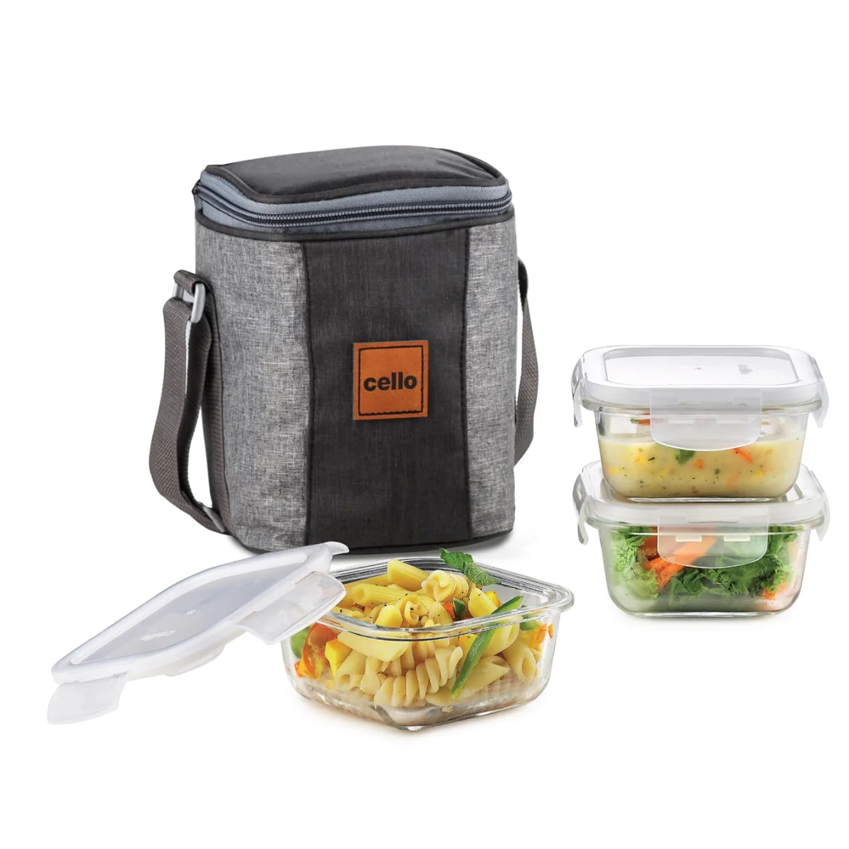 AM5452 CELLO Glassy Square Lunch Box Set of 3 Container with Jacket- each 320m-Microwavable Borosilicate Glass | Leak Proof Design - Image 4