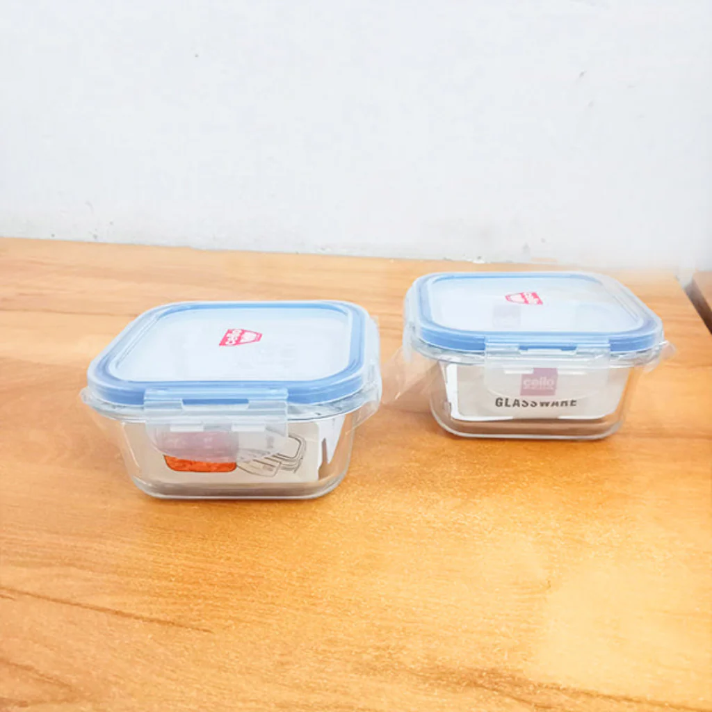 AM5456 Cello Majesty Square Glass Lunch Box 320ml x 2 N with Horizontal Jacket (Pack of 2Pc) - Image 4