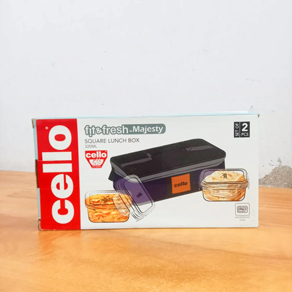 AM5456 Cello Majesty Square Glass Lunch Box 320ml x 2 N with Horizontal Jacket (Pack of 2Pc) - Image 5