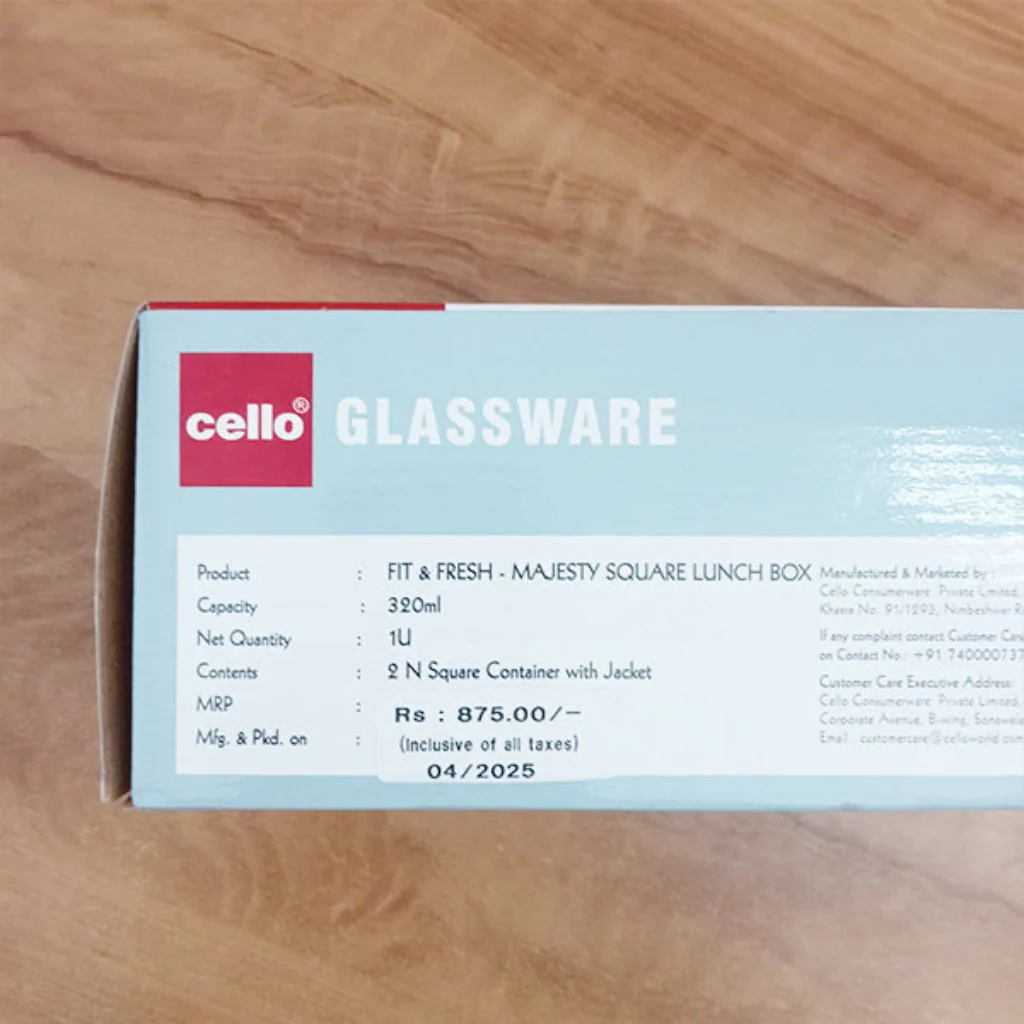 AM5456 Cello Majesty Square Glass Lunch Box 320ml x 2 N with Horizontal Jacket (Pack of 2Pc) - Image 6