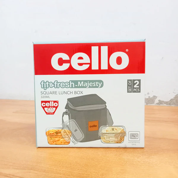 AM5457 Cello Majesty Square Glass Lunch Box 320ml x 2 N with Vertical Jacket (Pack of 2Pc) - Image 4