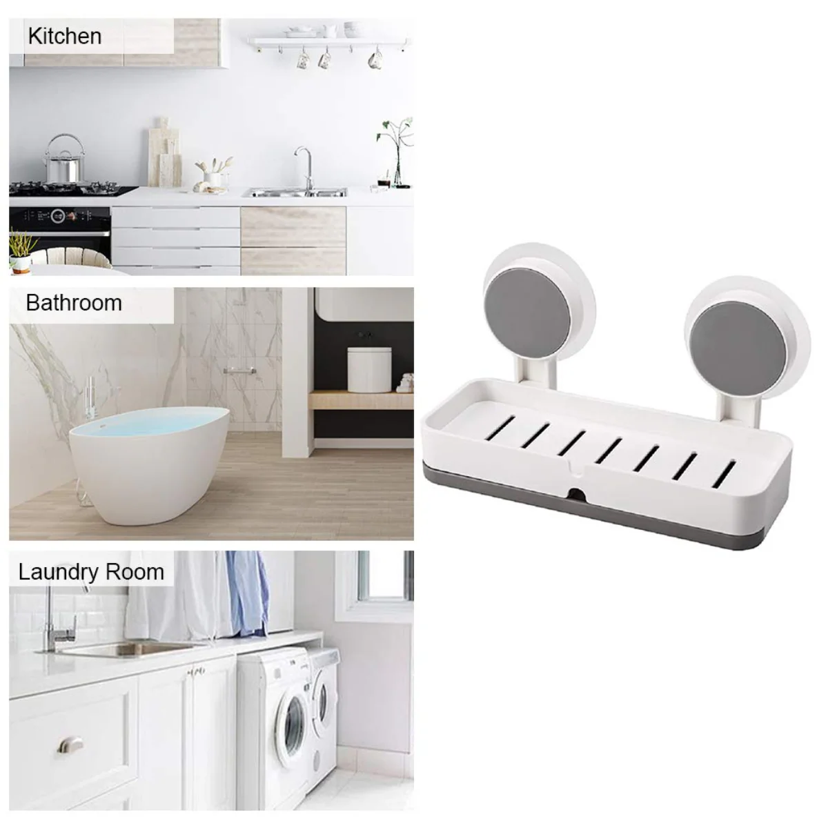 AM5479 Adhesive Soap Dish Holder with Drain- Weight Bathroom Shelf -Kitchen Holder for Soap Shampoo White-Layfoo - Image 3
