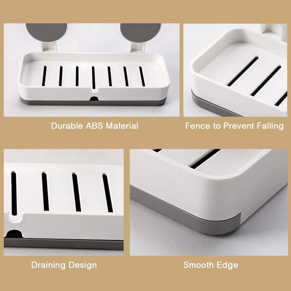 AM5479 Adhesive Soap Dish Holder with Drain- Weight Bathroom Shelf -Kitchen Holder for Soap Shampoo White-Layfoo - Image 5