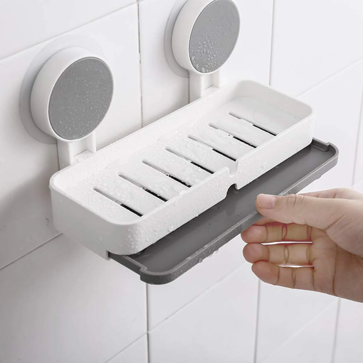 AM5479 Adhesive Soap Dish Holder with Drain- Weight Bathroom Shelf -Kitchen Holder for Soap Shampoo White-Layfoo - Image 6