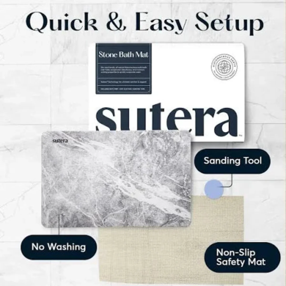 AM5484 Stone Bath Mat- Multidesign, Quick Dry & Non-Slip Diatomaceous Earth Bath Mat for Bathroom and Kitchen - Image 3