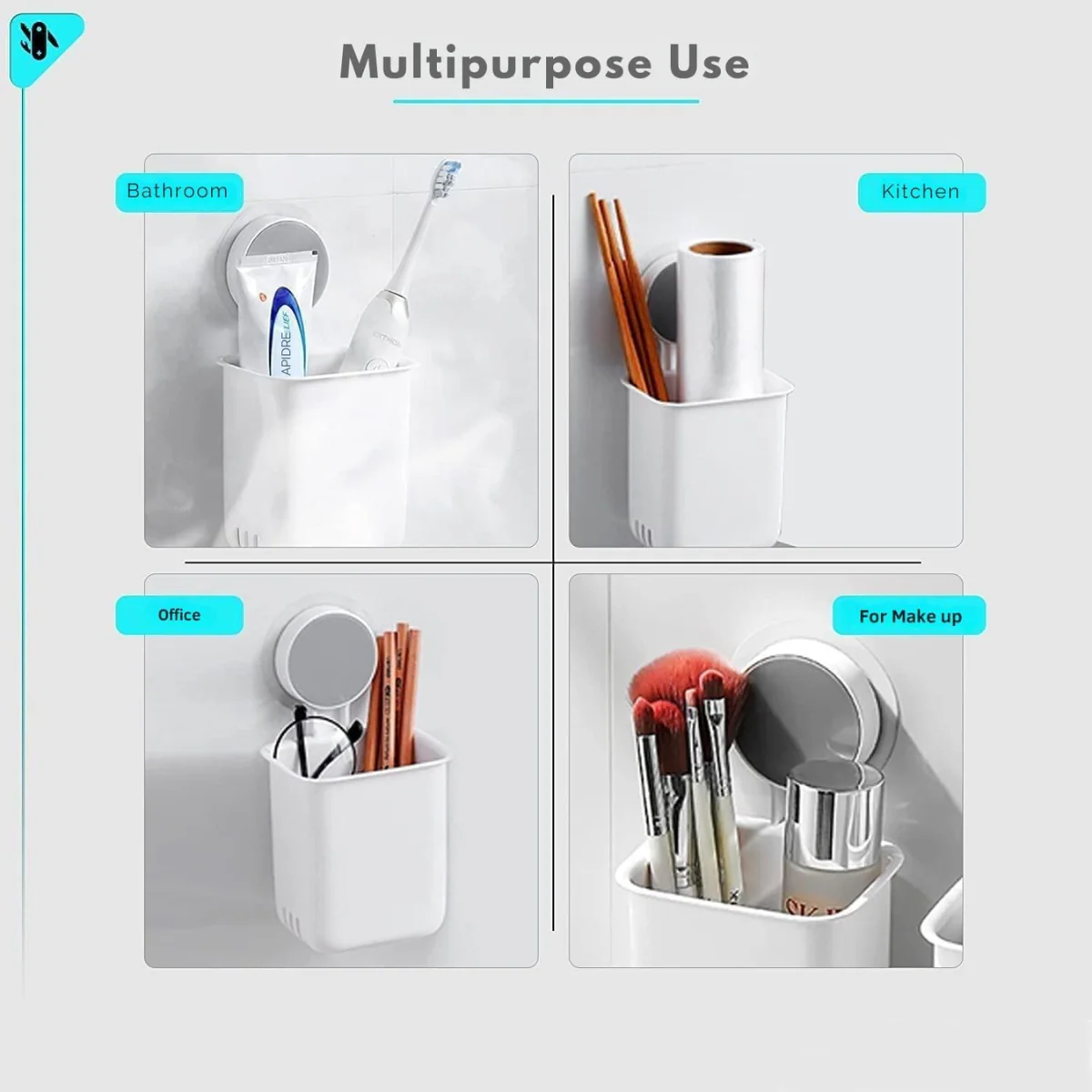 AM5488 Toothbrush Holders for Bathroom Plastic Wall Mounted Self Adhesive- Pack of 1, Toothbrush Holder for Toothbrushes, Toothpaste, Shaver, Razor & Brush Holder - Image 2