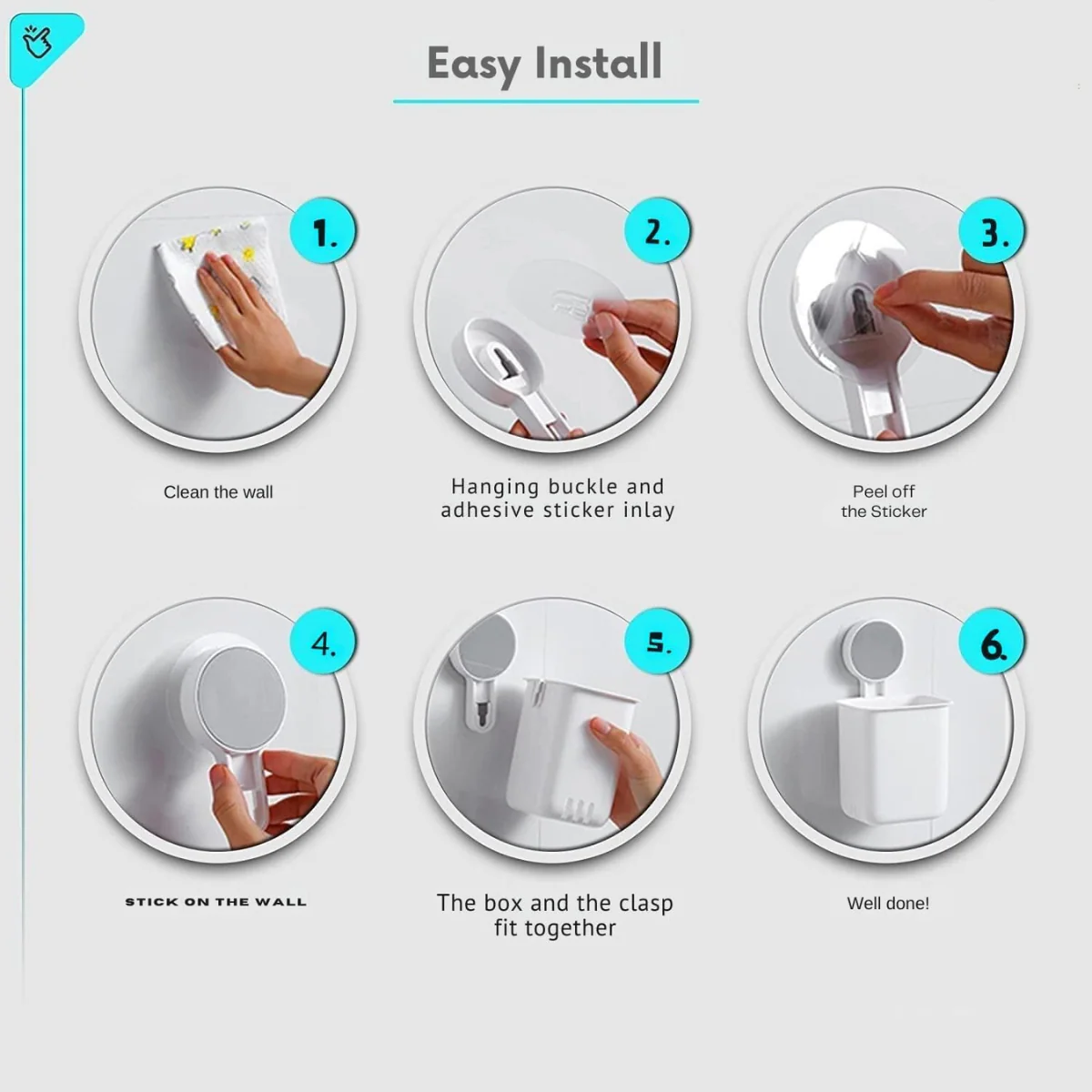 AM5488 Toothbrush Holders for Bathroom Plastic Wall Mounted Self Adhesive- Pack of 1, Toothbrush Holder for Toothbrushes, Toothpaste, Shaver, Razor & Brush Holder - Image 3
