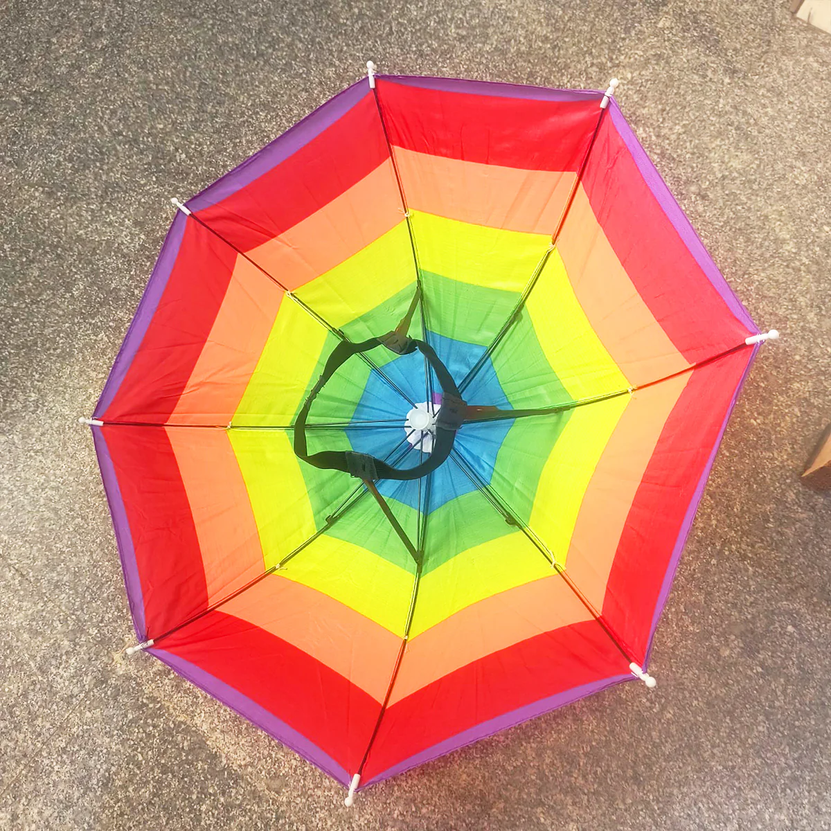 AM5607 Rainbow Umbrella Hat, Hand Free Umbrella for Adults and Kids - Waterproof and Lightweight Cap Umbrella - Image 8