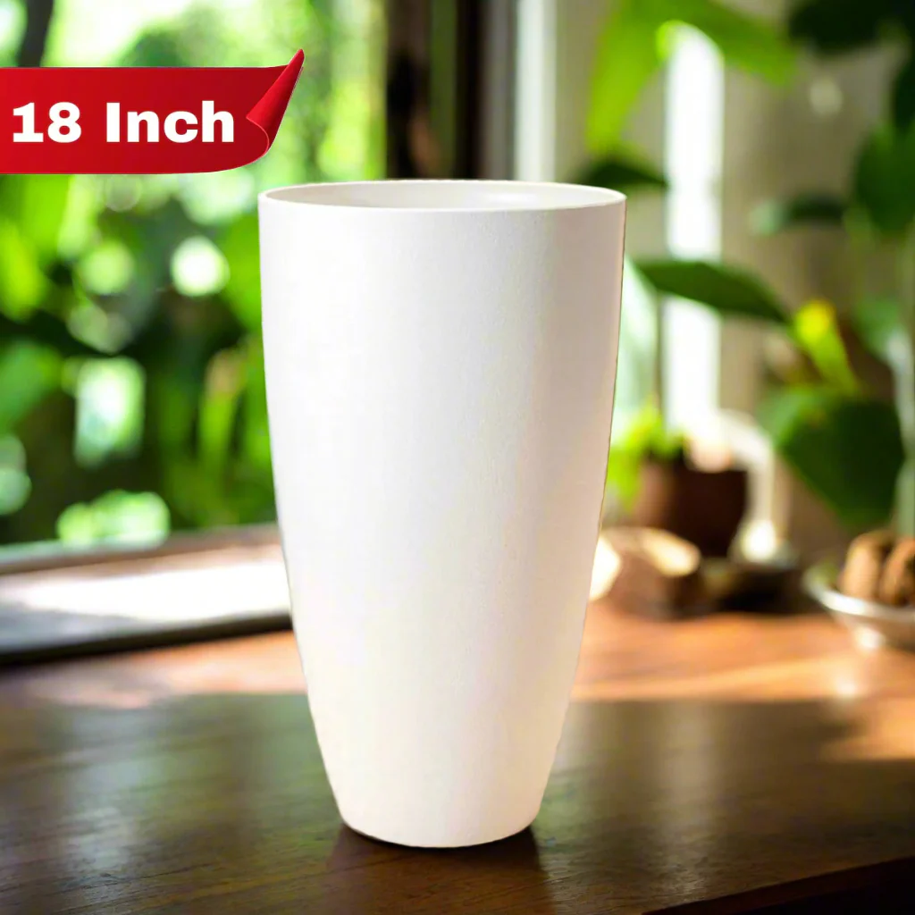AM5617 Alpha Tower Flower Round Pot (11 Inch x 18 Inch) for home/ office (White) (Pack of 01, Plastic)