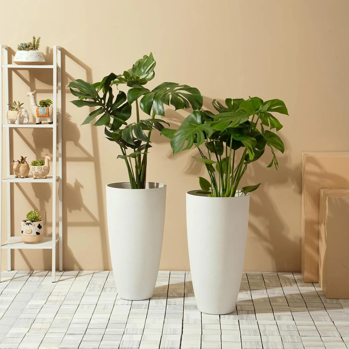 AM5617 Alpha Tower Flower Round Pot (11 Inch x 18 Inch) for home/ office (White) (Pack of 01, Plastic) - Image 4