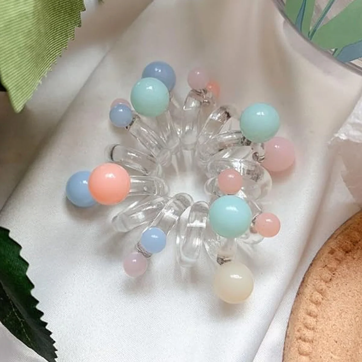 AM5622 Hair Spring Rubber Band with pearl Spiral Stone For Girls and Women Hair Rings Slinky,Spiral Hair Rubber Band [Pack of 1, MultiColour] - Image 3