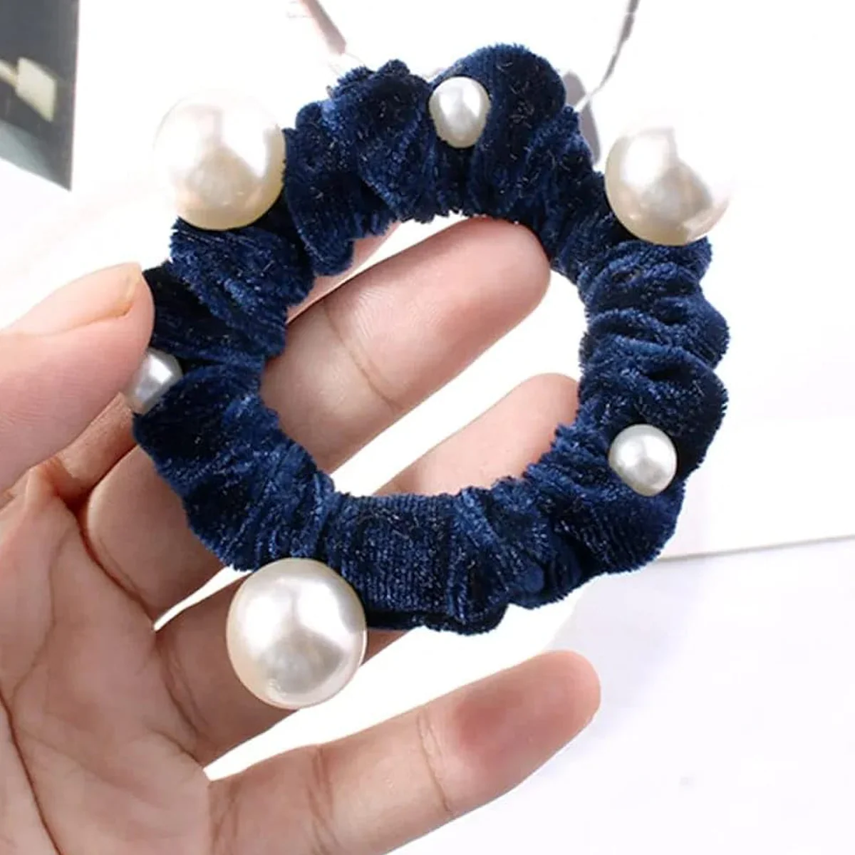 AM5623 Pearl Scrunchies Hair Ring Bands- Ropes Hair Elastic Bracelet Ponytail Holder Hair Accessories - Image 5