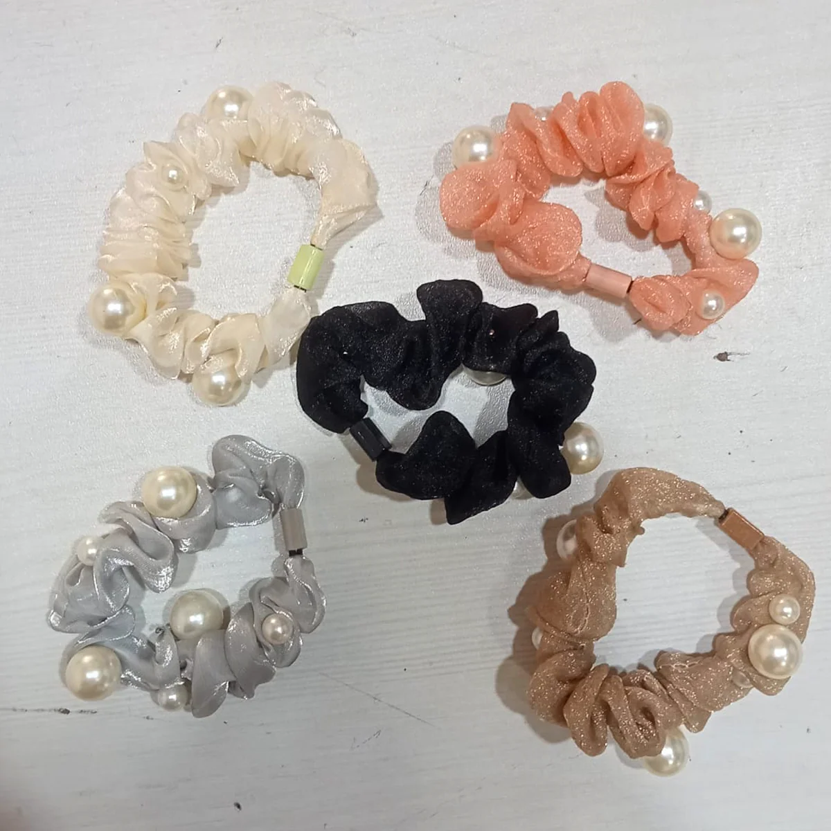 AM5623 Pearl Scrunchies Hair Ring Bands- Ropes Hair Elastic Bracelet Ponytail Holder Hair Accessories - Image 8
