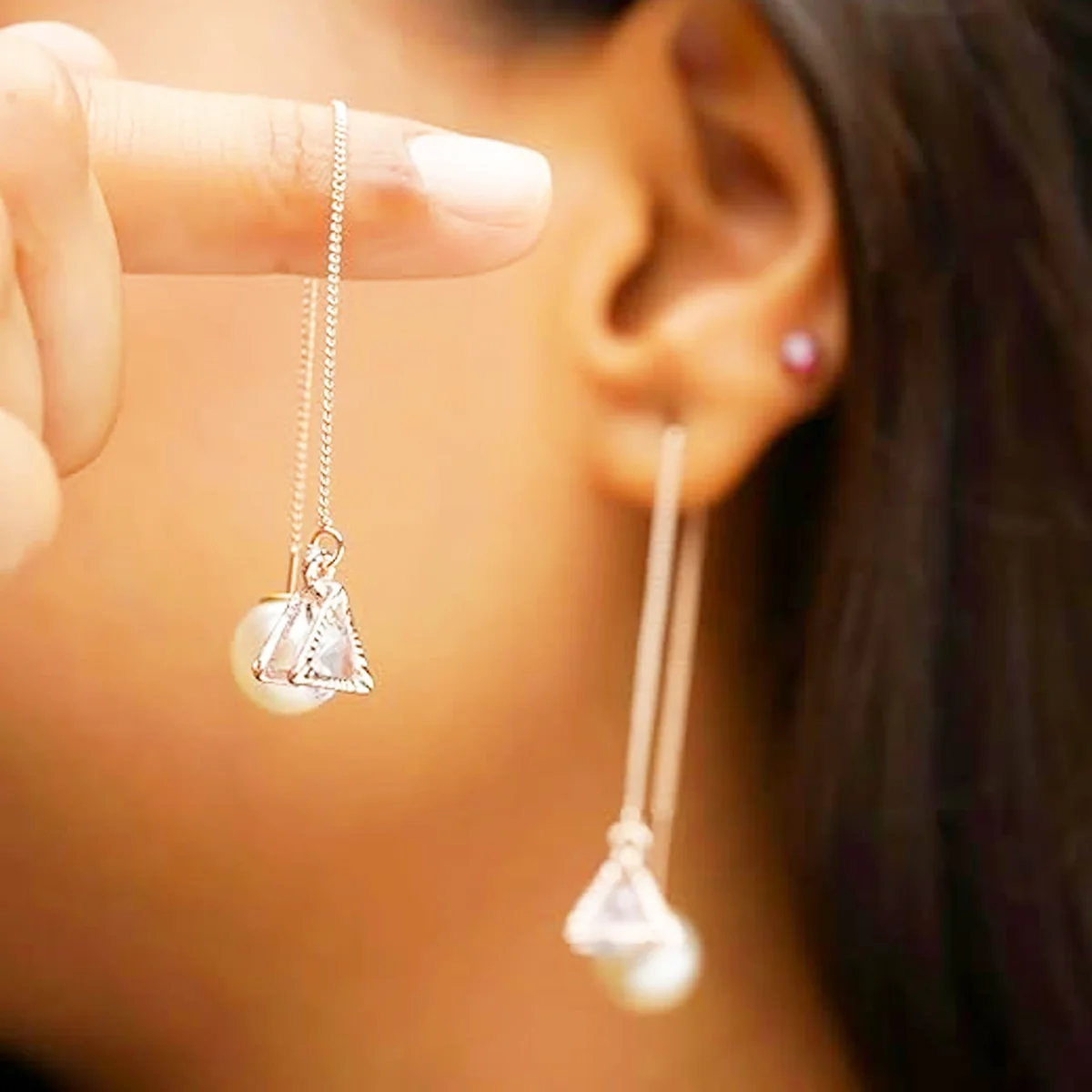 AM5627 Multi-Design Pearl and Crystal Dangle Drop Earrings for Women - Image 2