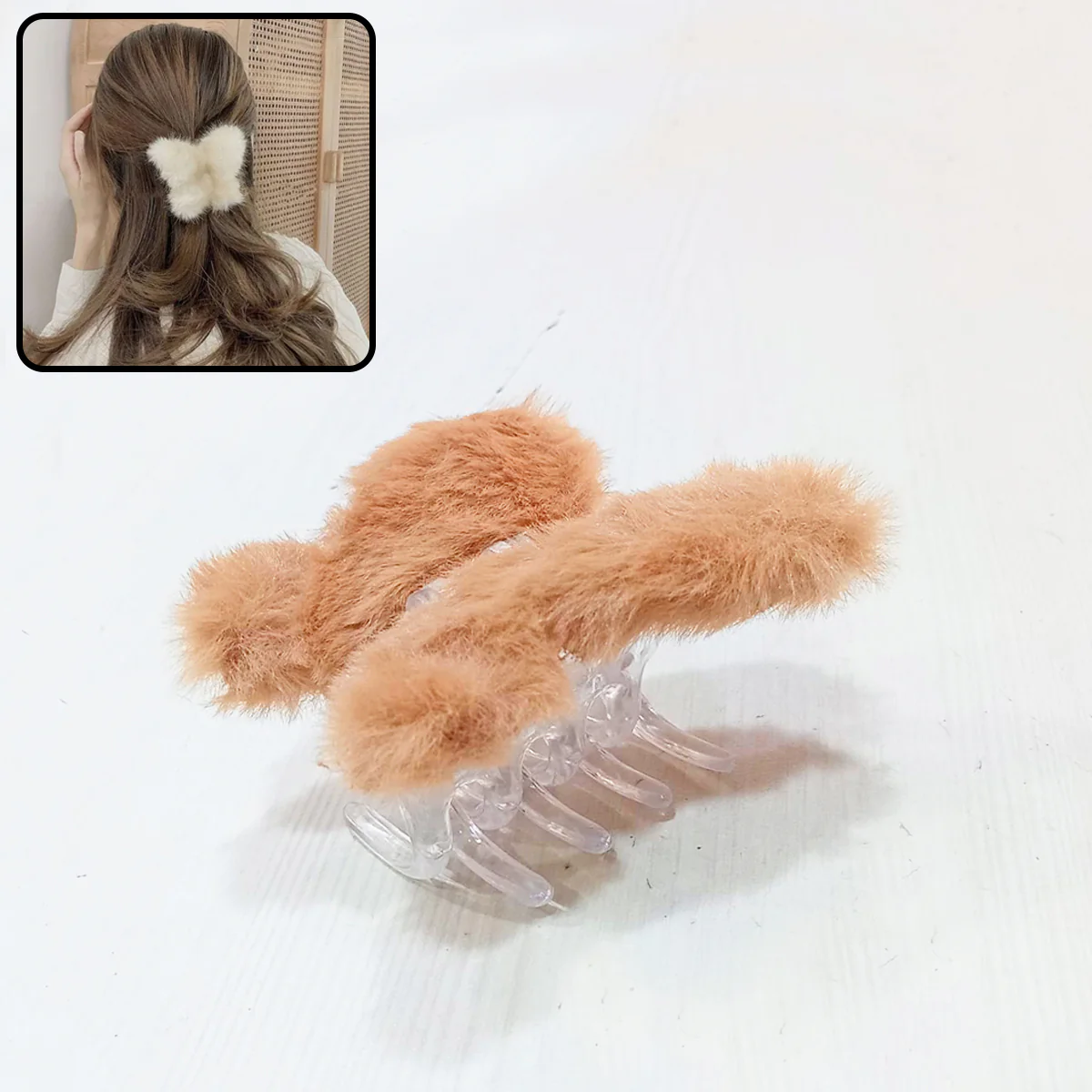 AM5629 Butterfly Elegant Stain Fluffy Hair Holders, Vintage Furry Clutchers for Women Girls (Multicolour, Pack of 1)