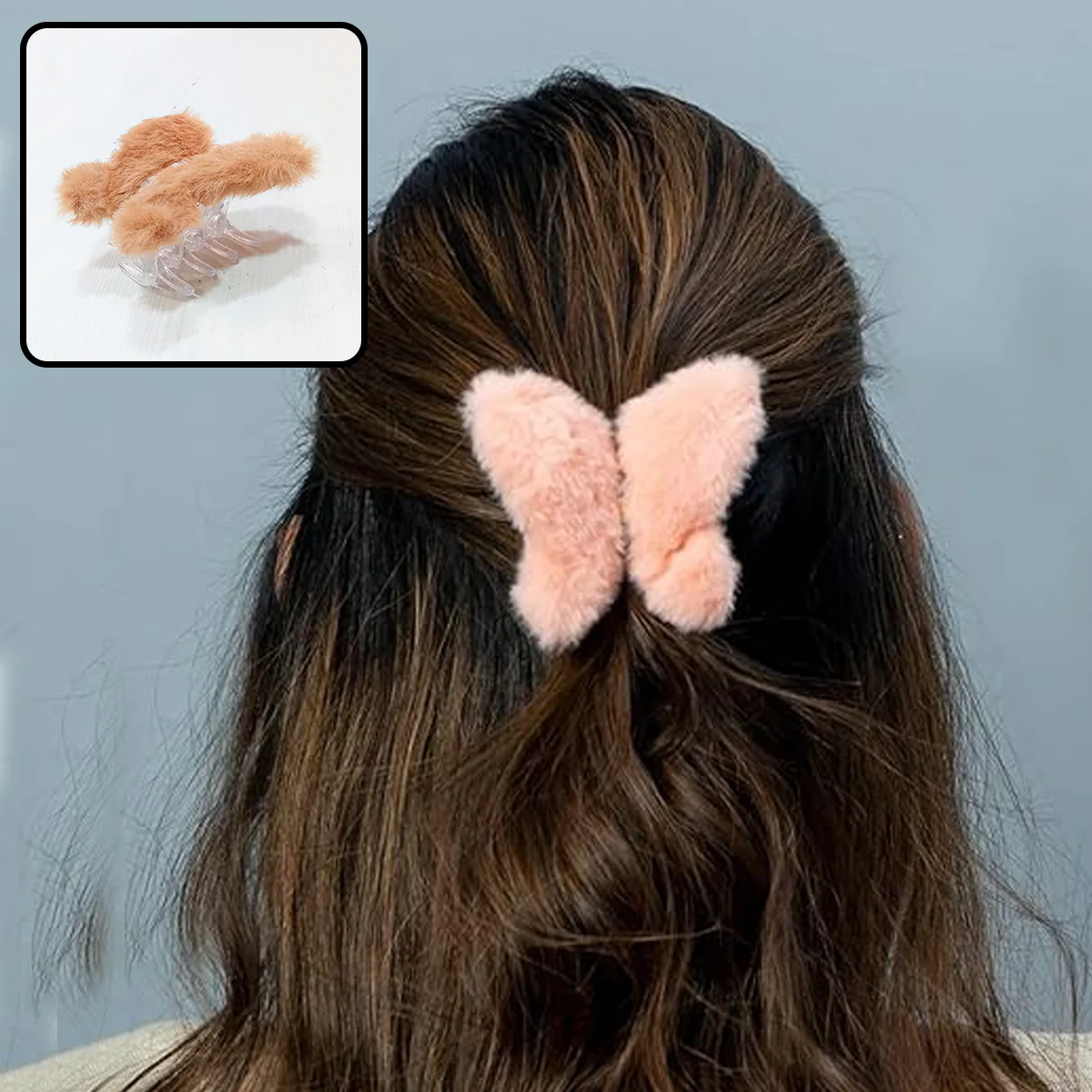 AM5629 Butterfly Elegant Stain Fluffy Hair Holders, Vintage Furry Clutchers for Women Girls (Multicolour, Pack of 1) - Image 5