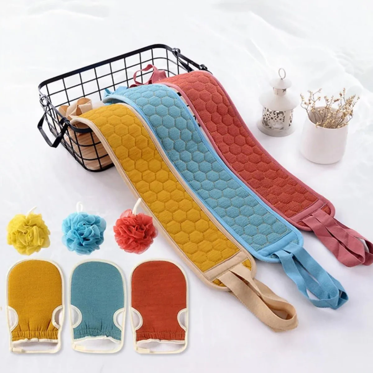 AM5638 3 PCS Bathing Exfoliating Set (MultiColour) - Back Scrubber exfoliating gloves - Easy to clean For Men And Women (Set of 1) - Image 10